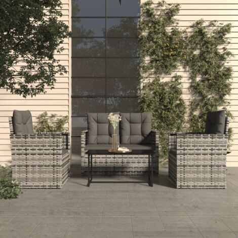 vidaXL 4 Piece Outdoor Lounge Set with Cushions Poly Rattan Grey (1/5)