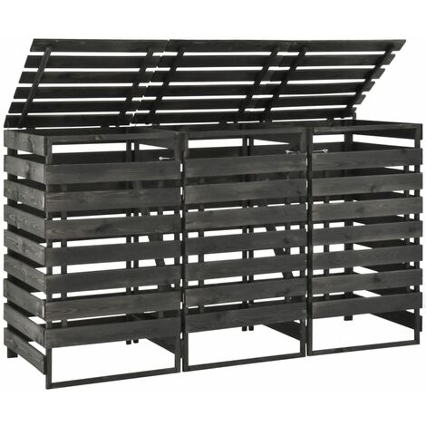 Vidaxl – Cache-poubelle triple en bois de pin peint 210x75x121 cm – Accès facile avec couvercles de levage – Serrures avant pour sécurité