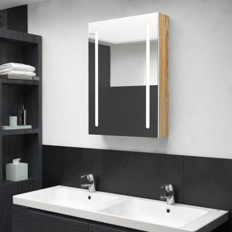 Armoire de salle de bain à miroir LED blanc et chêne 50x13x70cm vidaXL