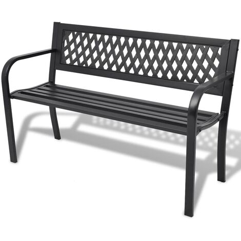 Vidaxl – Banc de jardin 118 cm en acier noir – Résistant aux intempéries – Dossier en PVC – Pour 2 personnes – Design intemporel