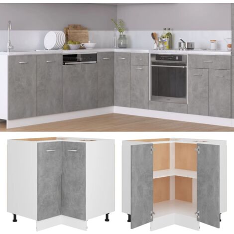 Vidaxl – Armoire de plancher d'angle gris béton 75,5x75,5x81,5 cm – Matériau aggloméré – 2 étagères – Dispositif de fixation murale inclus