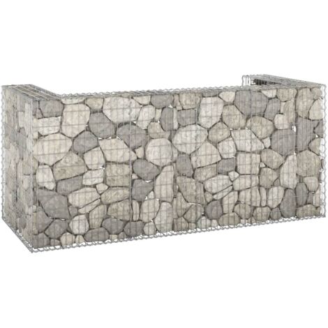 Vidaxl – Mur en gabion pour poubelles – Acier galvanisé – Dimensions 254x100x110 cm – Contient 3 poubelles – Résistant aux intempéries (1/6)