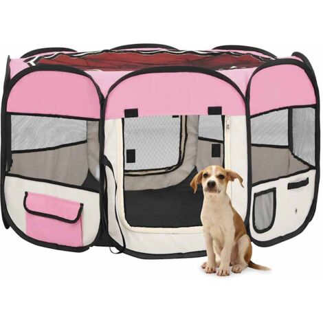 Parc pliable pour chien avec sac de transport Rose 110x110x58cm vidaXL