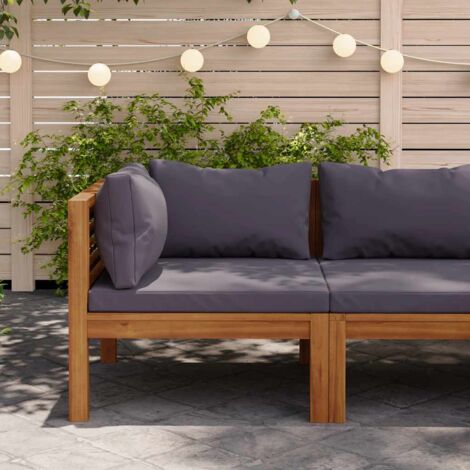 Vidaxl – Canapé d'angle sectionnel en bois d'acacia massif – Coussins gris foncé – Dimensions 69x69x62,5 cm – Finition à l'huile pour extérieur