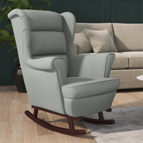 Vidaxl – Fauteuil à bascule à oreilles en velours gris clair – Bois d'hévéa massif – Dimensions 78x93x97 cm – Confort optimal avec rembourrage en mousse