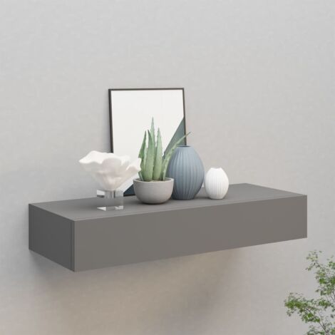 Vidaxl – Étagère murale compacte en MDF et métal gris 60x23,5x10 cm – Tiroir 49,5x18x5,5 cm – Charge max 10 kg – Montage inclus