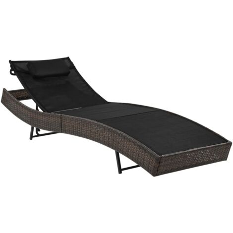 Vidaxl – Chaise longue résine tressée marron – Dossier réglable 4 positions – Tissu textilène confortable – Dimensions 213x70x(40-91,5)cm (1/7)