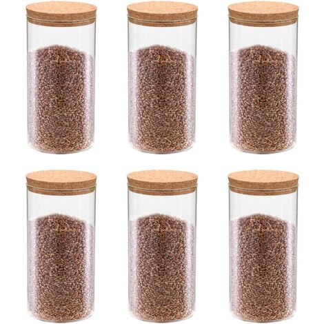 Vidaxl – Lot de 6 pots de conservation en verre 1400ml – Couvercle en liège – Transparent – Pour aliments secs