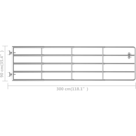 Portillon à 5 barres Acier (115-300)x90 cm Argenté