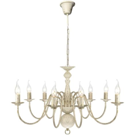 Vidaxl – Lustre en métal blanc antique 8 x E14 – Dimensions 80 x 45 cm – Hauteur 93,5 cm – Installation facile au plafond