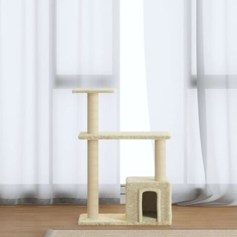 Vidaxl – Arbre à chat 70 cm avec griffoirs en sisal – Bois d'ingénierie et peluche – Pour chats adultes – Maison douillette incluse (1/6)