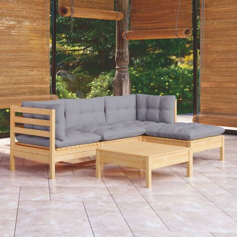 vidaXL 5 Piece Garden Lounge Set with Grey Cushions Pinewood (1/5)