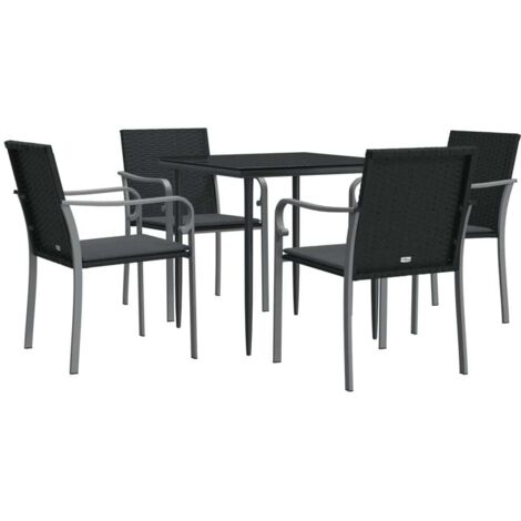 vidaXL 5 Piece Garden Dining Set with Cushions Poly Rattan and Steel (1/5)