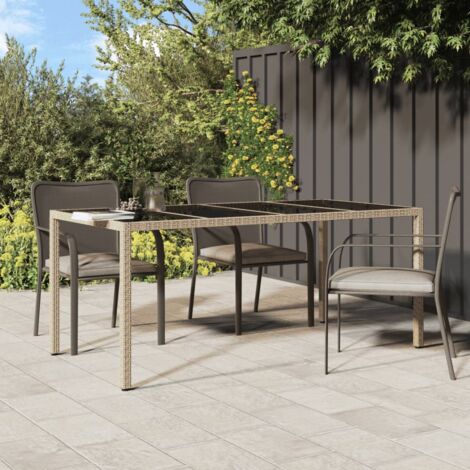 vidaXL Garden Table Beige 190x90x75 cm Tempered Glass and Poly Rattan (1/5)