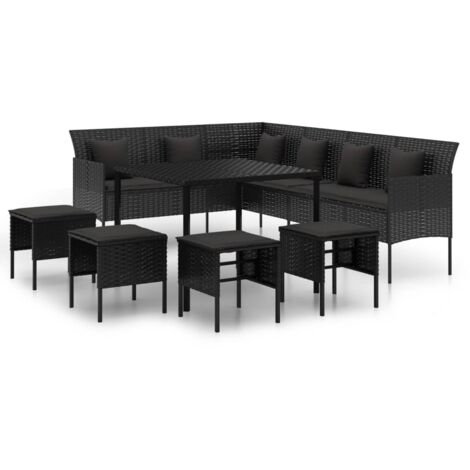 Vidaxl – Ensemble à manger de jardin 6 pièces – Résine tressée noire – Canapé en L 220x162x79,5cm – Table 90x90x70cm – Coussins confortables