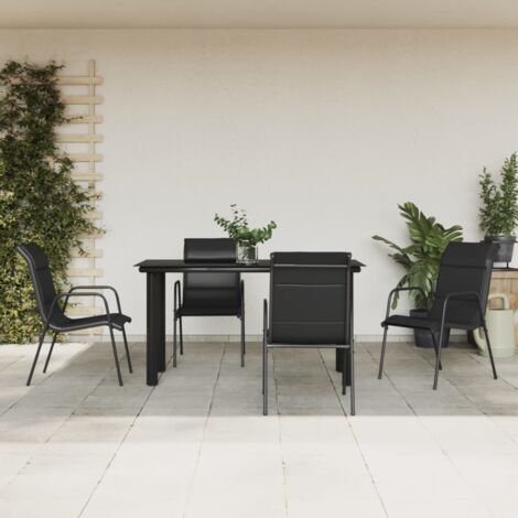 vidaXL 5 Piece Garden Dining Set Black Steel and Textilene (1/5)