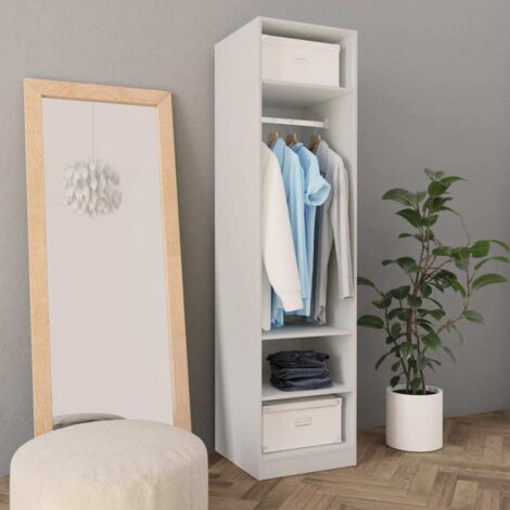 Vidaxl – Armoire blanche 50x50x200 cm en bois d'ingénierie – 3 compartiments – Tringle pour vêtements longs – Facile à assembler et à nettoyer