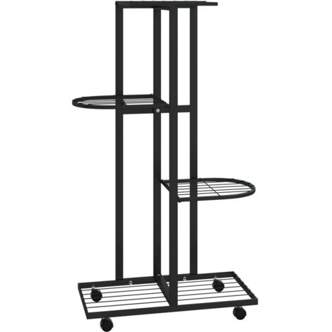 Jardinière à 4 niveaux avec roues 44x23x80 cm Noir Fer vidaXL (1/7)