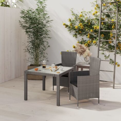 Ensemble à manger d'extérieur 3pcs coussins gris résine tressée vidaXL