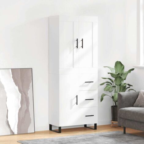 Vidaxl – Buffet haut blanc 69,5x34x180 cm – Bois d'ingénierie résistant à l'humidité – Grand espace de rangement – Pieds en métal