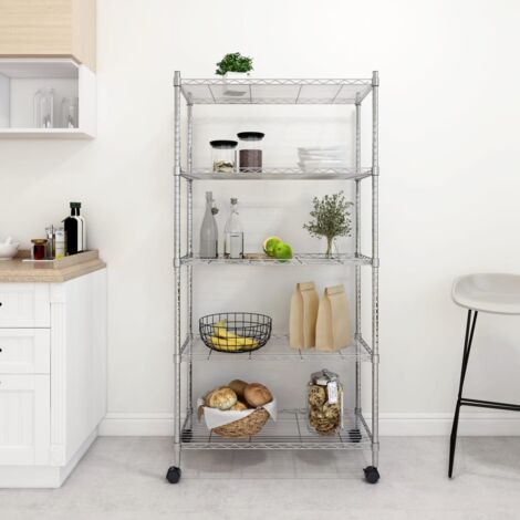 Vidaxl – Étagère de rangement 5 niveaux 75x35x155 cm – Construction en fer chromé – Capacité 250 kg – Roues pour déplacement facile