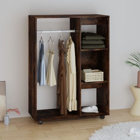Vidaxl – Garde-robe chêne fumé bois d'ingénierie 80x40x110 cm – Compartiment ouvert et étagères 3 niveaux – Déplacement facile avec roulettes