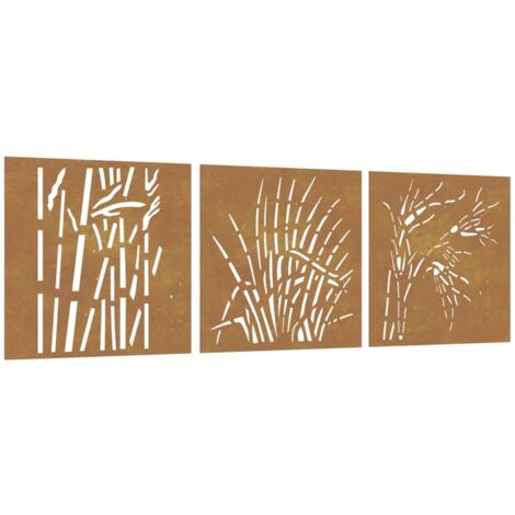 Vidaxl – Décorations murales de jardin acier corten 3 pcs 55x55 cm – Design d'herbe anti-corrosif – Installation facile – Couleur rouillée