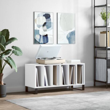 Vidaxl – Meuble à disques blanc 100x38x48 cm – Bois d'ingénierie résistant à l'humidité – Style industriel avec pieds en fer (1/5)
