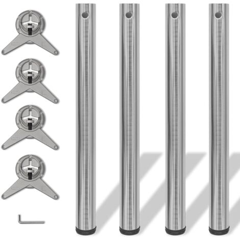 Vidaxl – Lot de 4 pieds de table réglables en hauteur 710 mm – Nickel brossé – Fixation simple – Pour bureaux et plans de travail