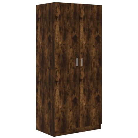 Vidaxl – Armoire en bois d'ingénierie chêne fumé 80x52x180 cm – 2 portes avec barre de penderie – Résistante à l'humidité et stable