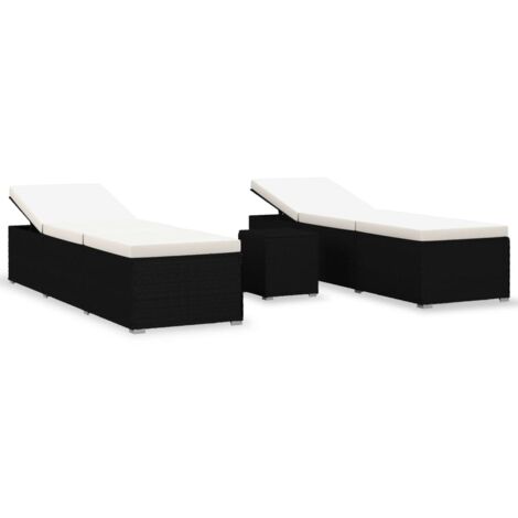 Vidaxl – Ensemble de 3 chaises longues réglables en résine tressée noire – Table à thé incluse – Dimensions chaise 195x60x31cm – Facile à nettoyer