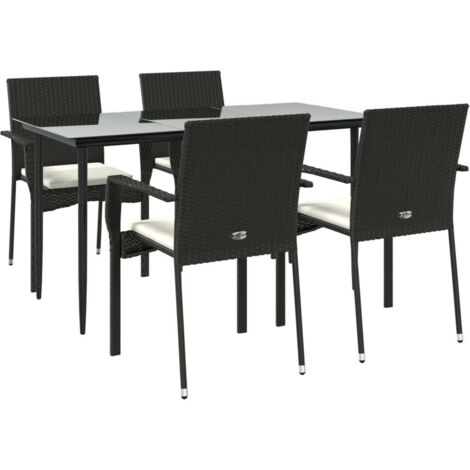 vidaXL 5 Piece Garden Dining Set with Cushions Black Poly Rattan (1/5)