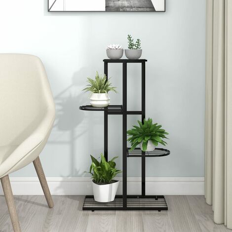 Vidaxl – Support pour plantes 4 niveaux 43x22x76 cm – Métal enduit noir – Espace spacieux pour décoration intérieure/extérieure