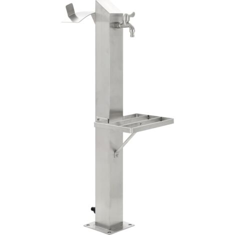 Vidaxl – Colonne à eau de jardin carrée 95 cm – Acier inoxydable 304 – Étagère supérieure 28x10,5 cm – Connexion filetage 1/2' avec adaptateur Gardena