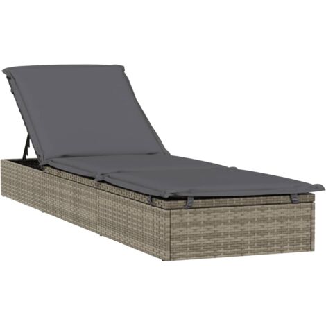 vidaXL Sunbed 1 pc with Cushion Grey 201x55x62 cm Poly Rattan (1/5)