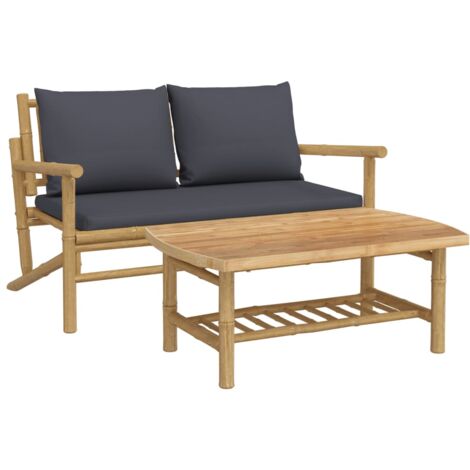 Salon de jardin 2 pcs avec coussins gris foncé bambou vidaXL