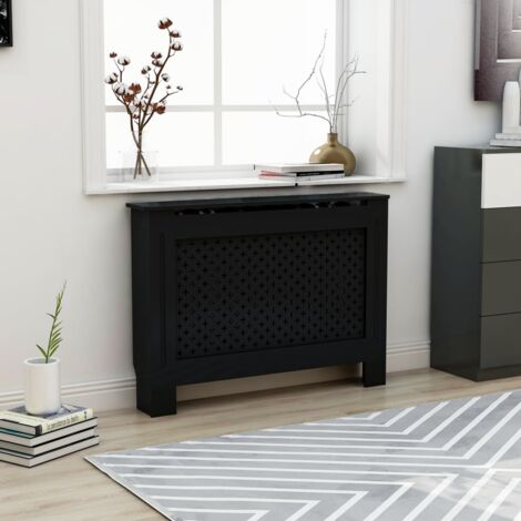 Vidaxl – Cache-radiateur noir MDF 112x19x81 cm – Finition laquée à base d'eau – Design moderne à lattes – Assemblage requis