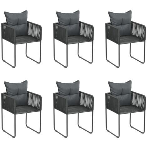 Vidaxl – Lot de 6 chaises d'extérieur en résine tressée noire avec oreillers – Cadre en acier enduit de poudre – Dimensions 51,5x51,5x67 cm (1/6)