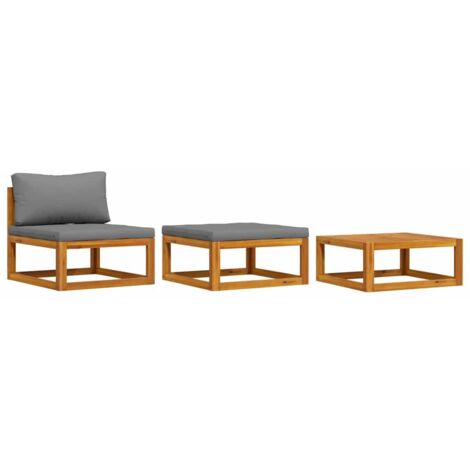 Salon de jardin 3 pcs avec coussins Bois d'acacia solide vidaXL