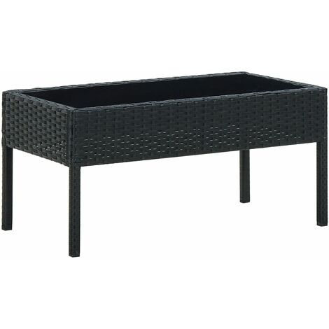 Vidaxl – Table de jardin noir 75x40x37 cm – Résine tressée sans entretien – Cadre en acier stable – Plateau en verre élégant