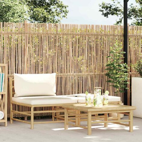 Salon de jardin 3 pcs avec coussins blanc crème Bambou vidaXL