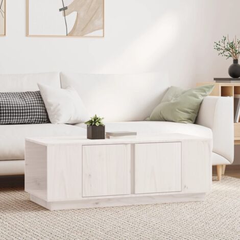 Vidaxl – Table basse fixe blanche 110x50x40 cm – Bois massif de pin – 4 compartiments de rangement – Élégance rustique pour salon (1/5)