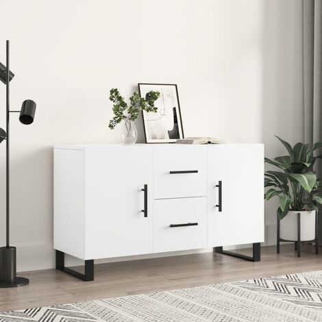 Vidaxl – Buffet moderne blanc 100x36x60 cm – Bois d'ingénierie résistant à l'humidité – Pieds en métal – Grand espace de rangement (1/6)