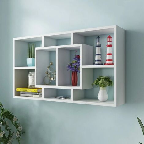 Vidaxl – Étagère murale d'affichage 8 compartiments – Bois d'ingénierie laminé – Système de montage invisible – Charge maximale 50 kg – Dimensions 85 x 16 x 47,5 cm