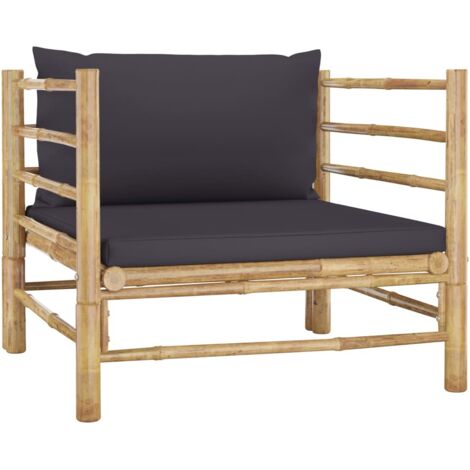 Canapé de jardin avec coussins gris foncé Bambou vidaXL