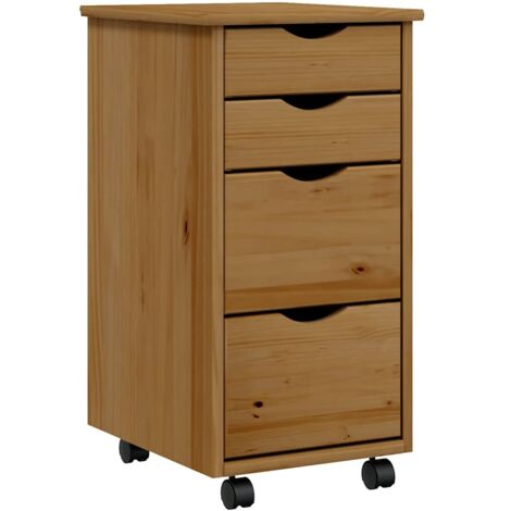 Vidaxl – Caisson roulant avec tiroirs – Bois de pin massif – Roues flexibles pour déplacement rapide – Grand espace de stockage sous poste de travail