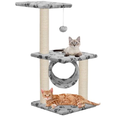 vidaXL Cat Tree with Sisal Scratching Posts 65 cm Grey Paw Print