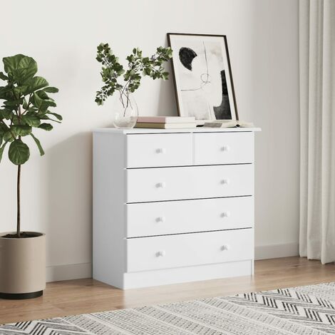 Vidaxl – Commode ALTA blanc 77x35x73 cm en bois massif de pin – 5 tiroirs avec boutons en bois – Design intemporel et durable