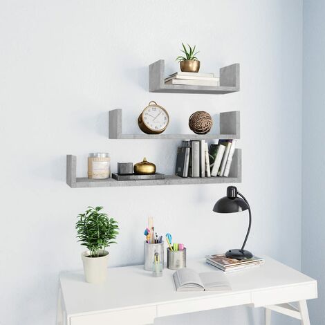 Vidaxl – Étagère murale en bois d'ingénierie – Lot de 3 – Couleur gris béton – Design contemporain – Facile à assembler – Pour livres et objets décoratifs (1/6)