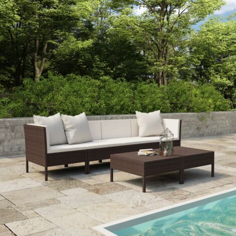 Salon de jardin 6 pcs avec coussins Résine tressée Marron vidaXL